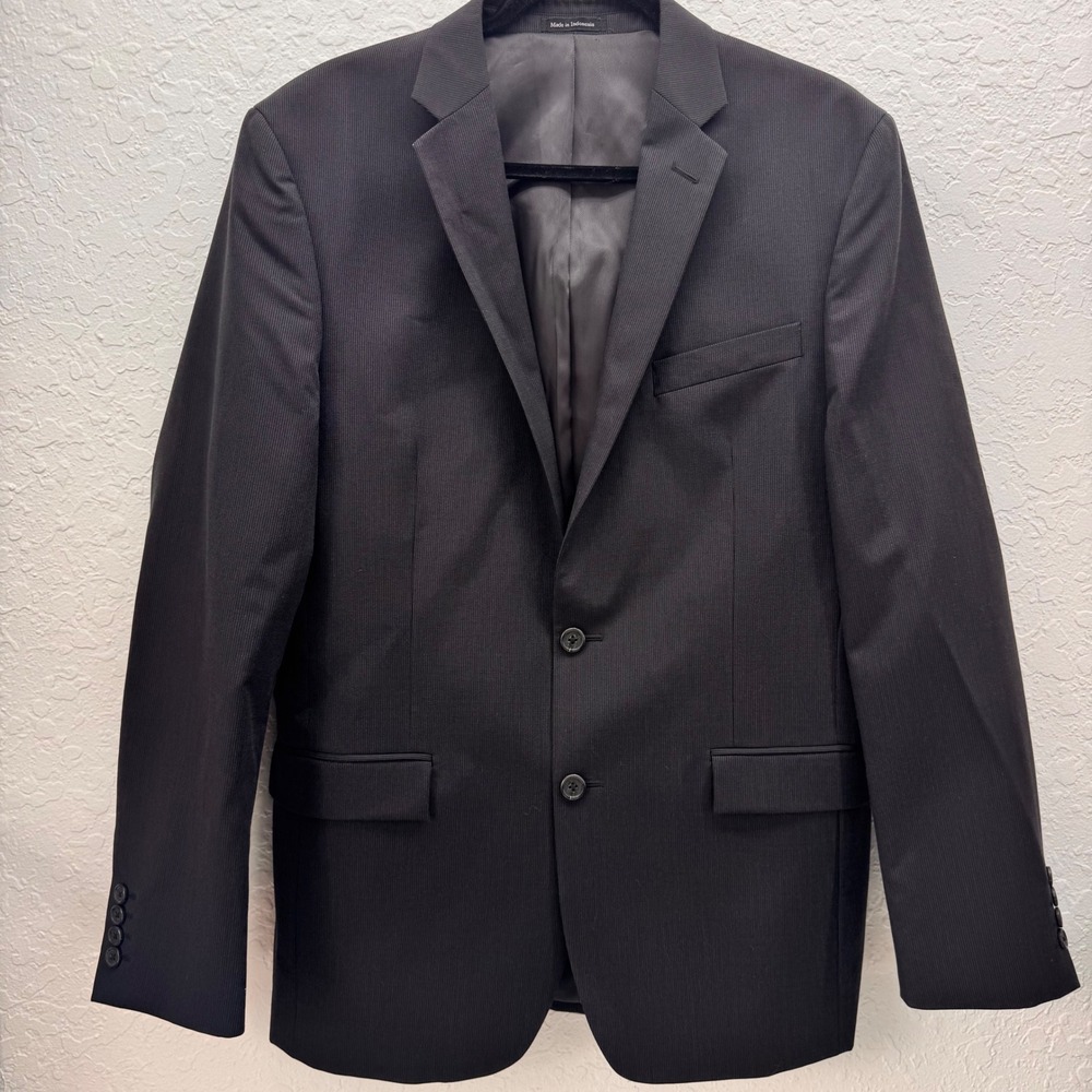 Egara Slim Fit Black Wool Blend Sport Coat Blazer Mens 42L Two Button